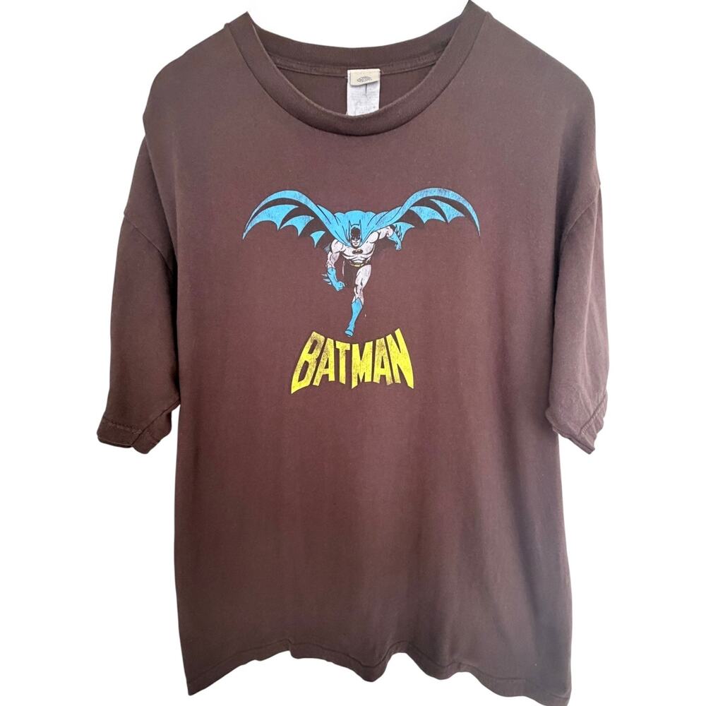 Vintage DC Comics Batman T Shirt Mens XL Brown Graphic Superhero Logo Tee